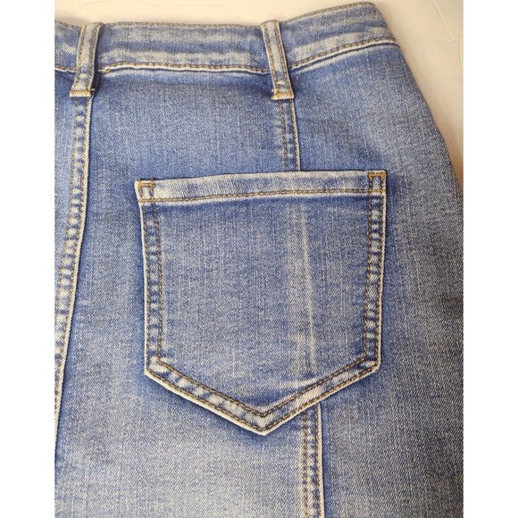 Faded Glory Button Front Denim Mini Skirt Size 6 Faded Mid Rise Stretch Boho - Picture 4 of 7